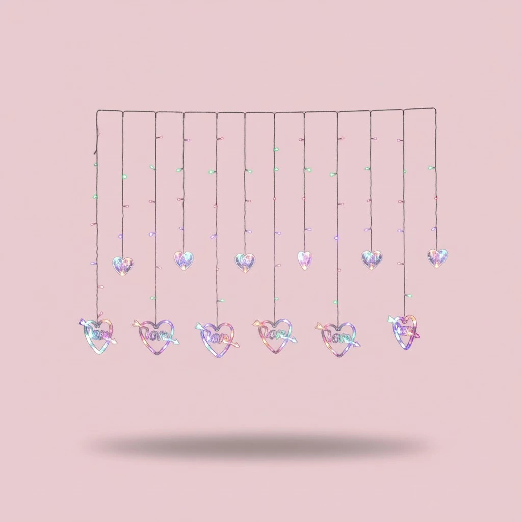 1Pc String Light Love Heart Shape String Light Curtain Light with EU Plug