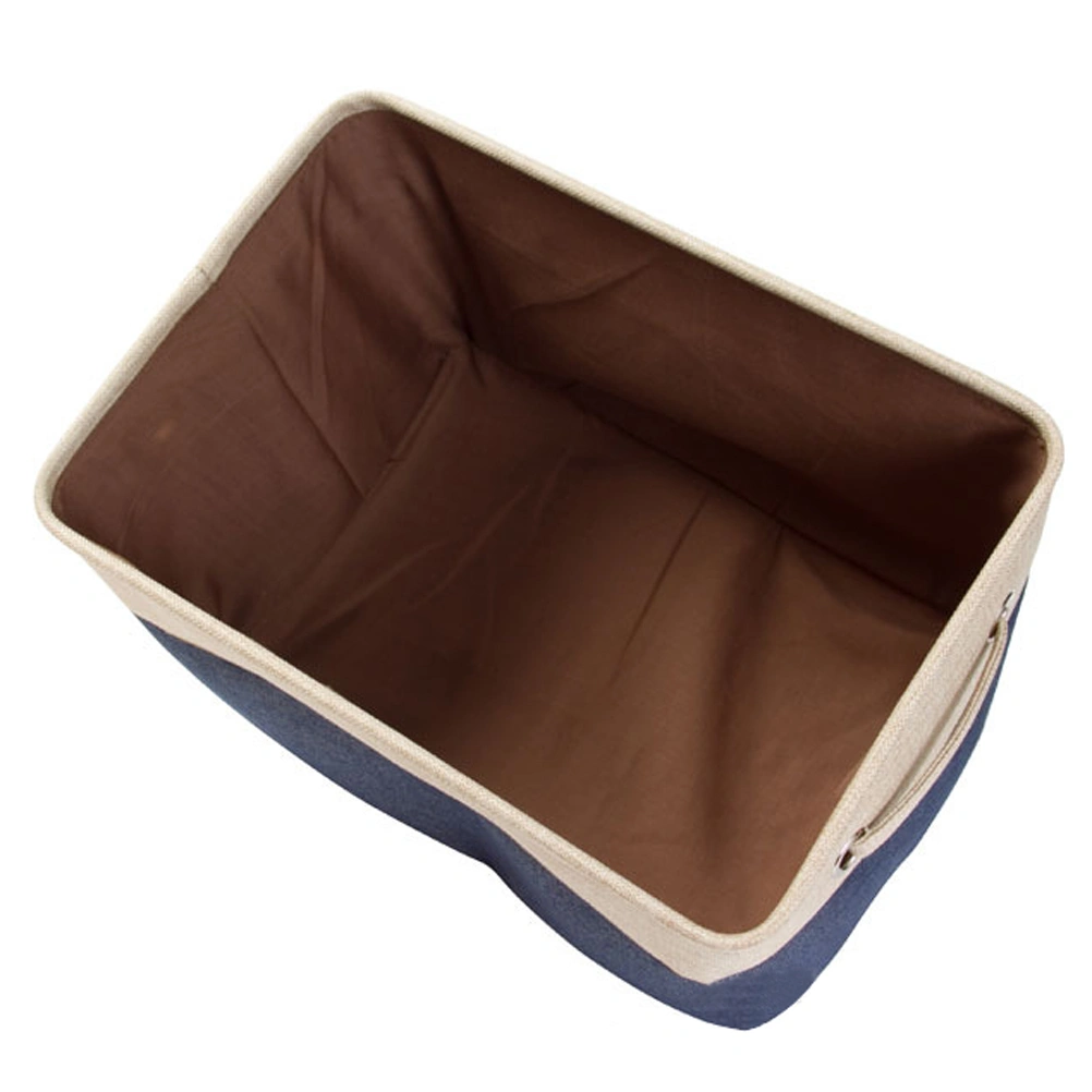 Multipurpose Retangular Foldable Cotton Linen Storage Bins Boxes Clothes Laundry Toys Organizer Containers with Handles - Size L(Blue)