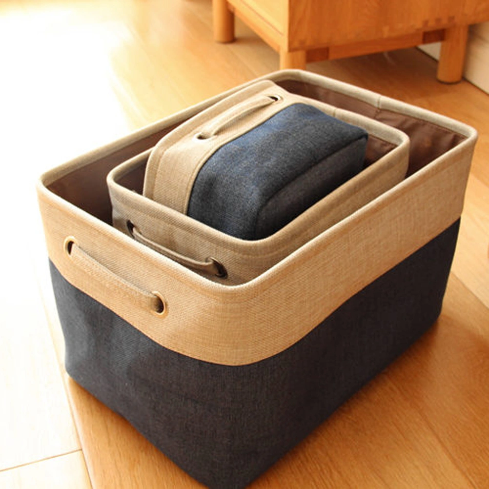 Multipurpose Retangular Foldable Cotton Linen Storage Bins Boxes Clothes Laundry Toys Organizer Containers with Handles - Size L(Blue)
