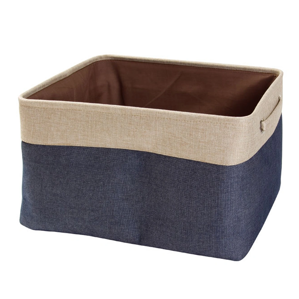 Multipurpose Retangular Foldable Cotton Linen Storage Bins Boxes Clothes Laundry Toys Organizer Containers with Handles - Size L(Blue)