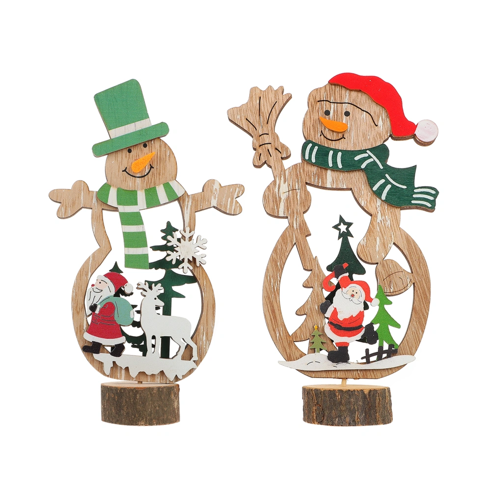 2pcs Wooden Christmas Desktop Ornaments Christmas Snowman Santa Claus Decors