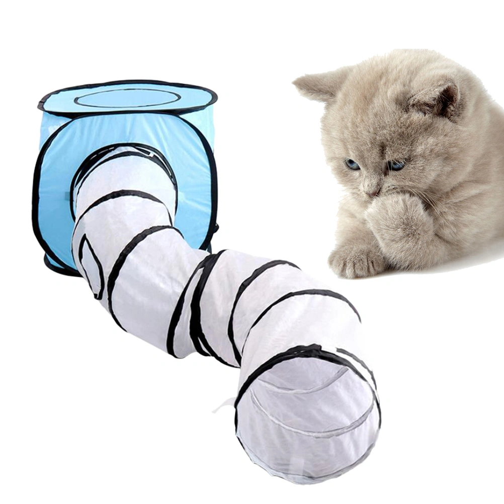 Cat S Shape Tunnel Foldable Cat Playing Tunnel Toys Interactive Tube Toys for Cats Kitten Playing (Blue)