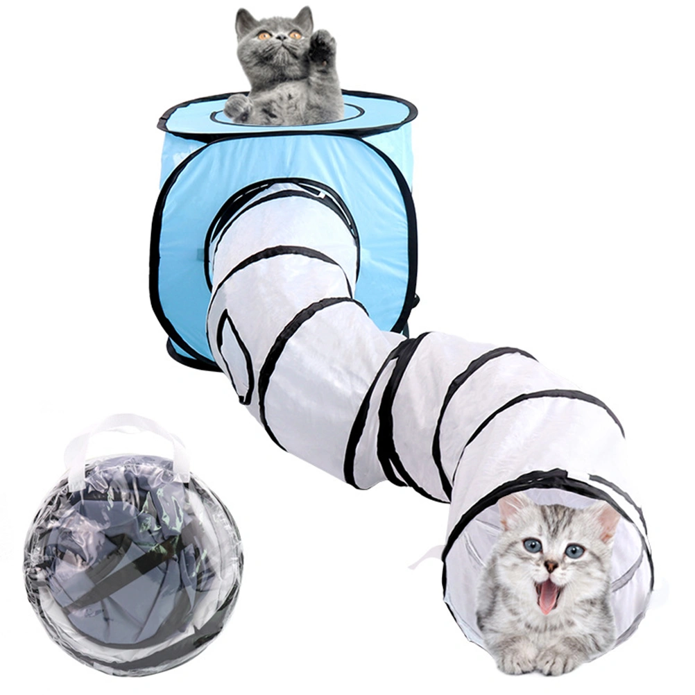 Cat S Shape Tunnel Foldable Cat Playing Tunnel Toys Interactive Tube Toys for Cats Kitten Playing (Blue)