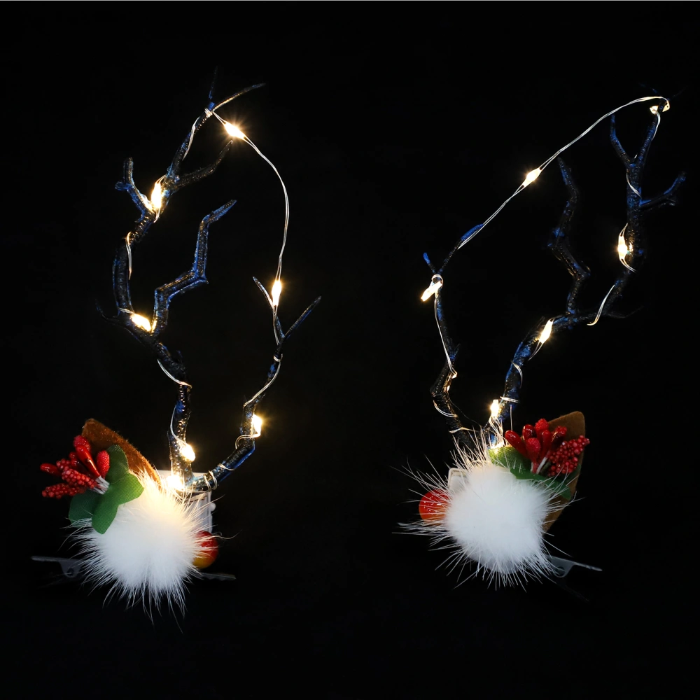 1 Pair Reindeer Horns Hairpin Glowing Antlers Barrette Christmas Headdress