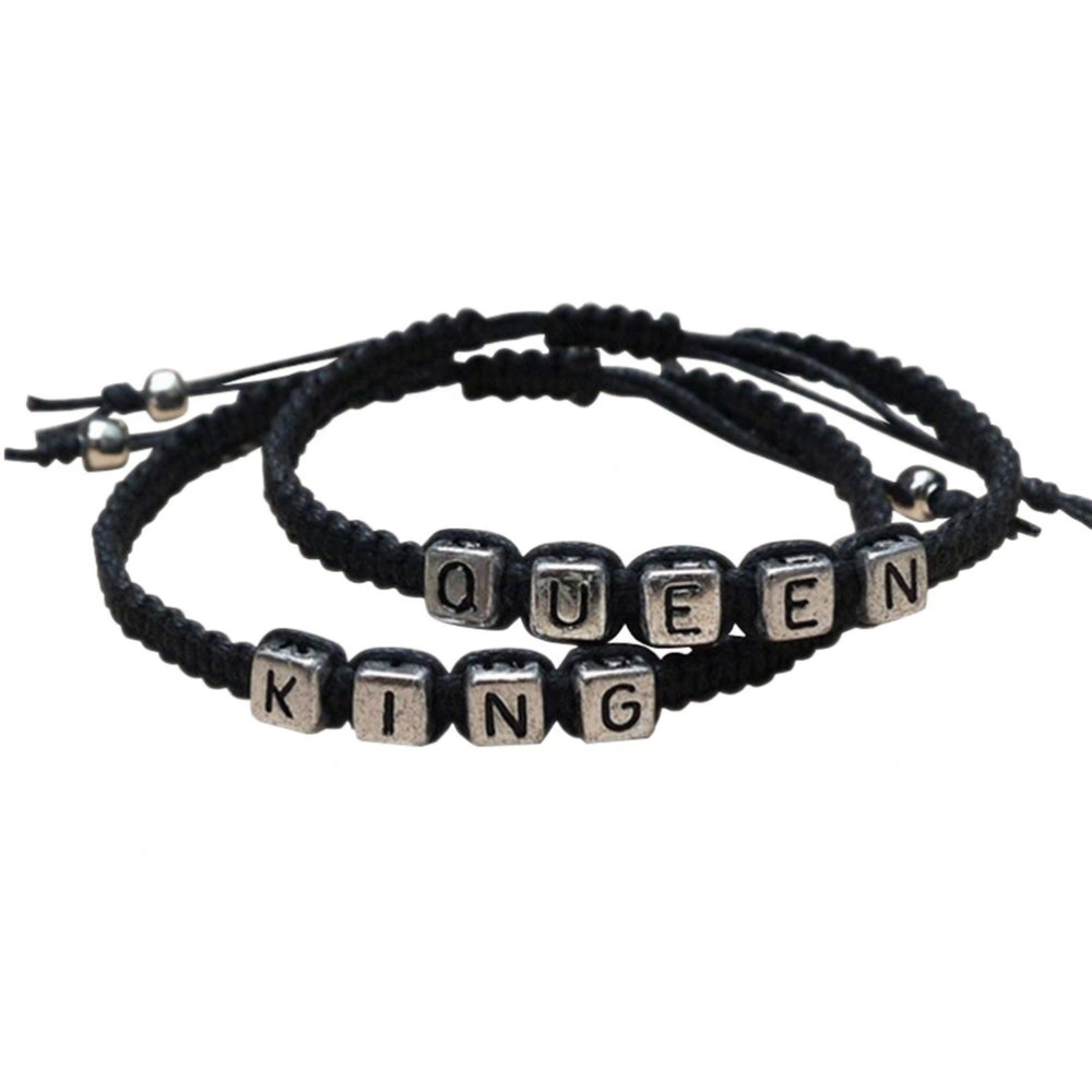 Couples Bracelets Set King and Queen Bracelet Handmade Lovers Bracelets (Black)