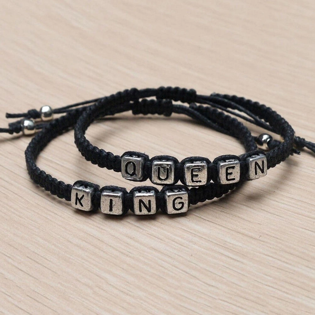Couples Bracelets Set King and Queen Bracelet Handmade Lovers Bracelets (Black)