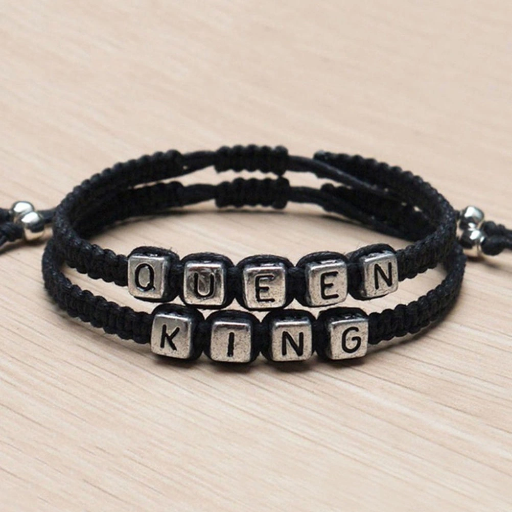 Couples Bracelets Set King and Queen Bracelet Handmade Lovers Bracelets (Black)