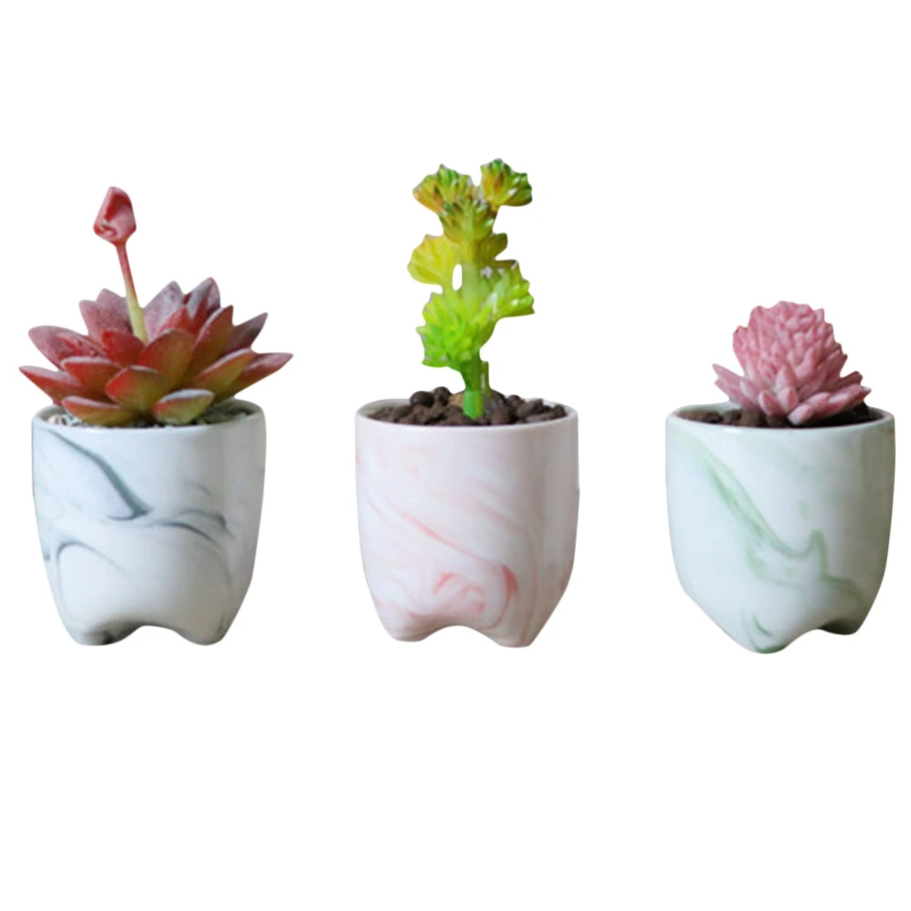 3pcs Japanese Style Mini Ceramic Sucuulent Cactus Plant Pots Flower Pots Teeth Shape Planters Containers Flowerpot (Green, Red, Black)