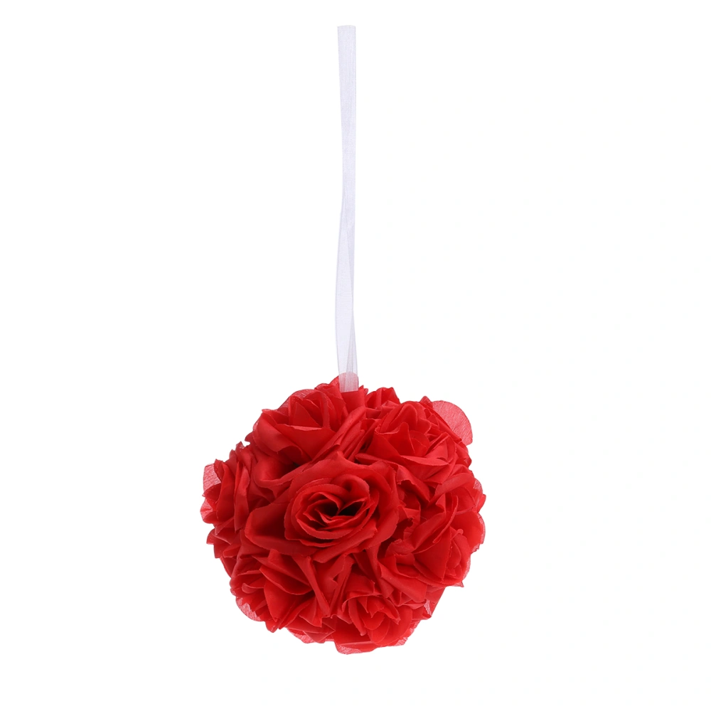 Romantic Rose Flower Ball Artificial DIY Hanging Rose Ball for Wedding Party Decoration (Red)