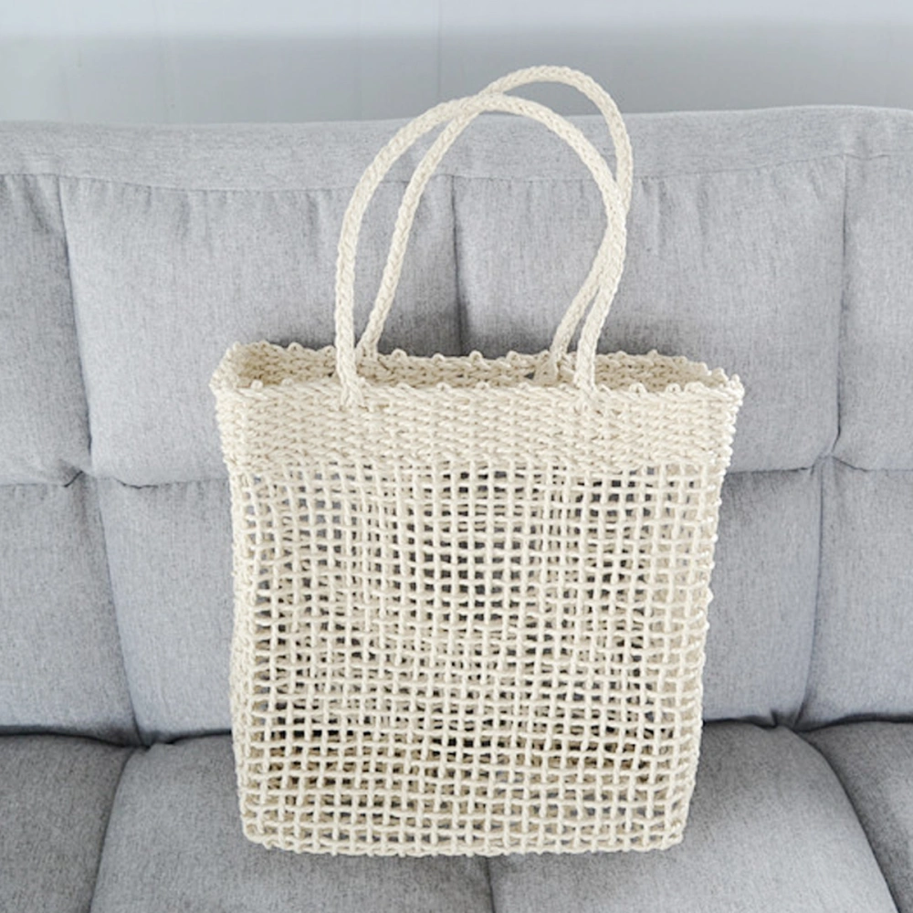 Beige Knitted Pouch Handmade Straw Weaving Bag Hallow Out Shoulder Bag Summer Beach Bag Fashionable Handbag for Lady Girls