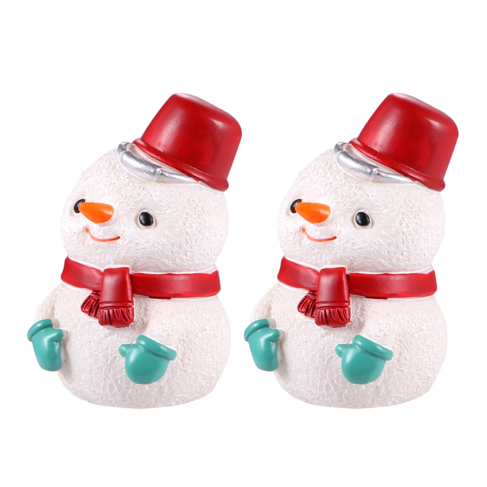 2 Pcs Decorative Christmas Resin Ornaments Micro Landscape Decor  Mini Desktop Ornaments Decorations (Snowman)