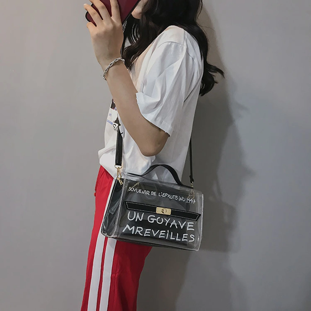 Female Transparent Bag Inner Pocket Fashion Wild Girl Diagonal Crossbody Bag Shoulder Bag for Women Girls Ladies (Black)