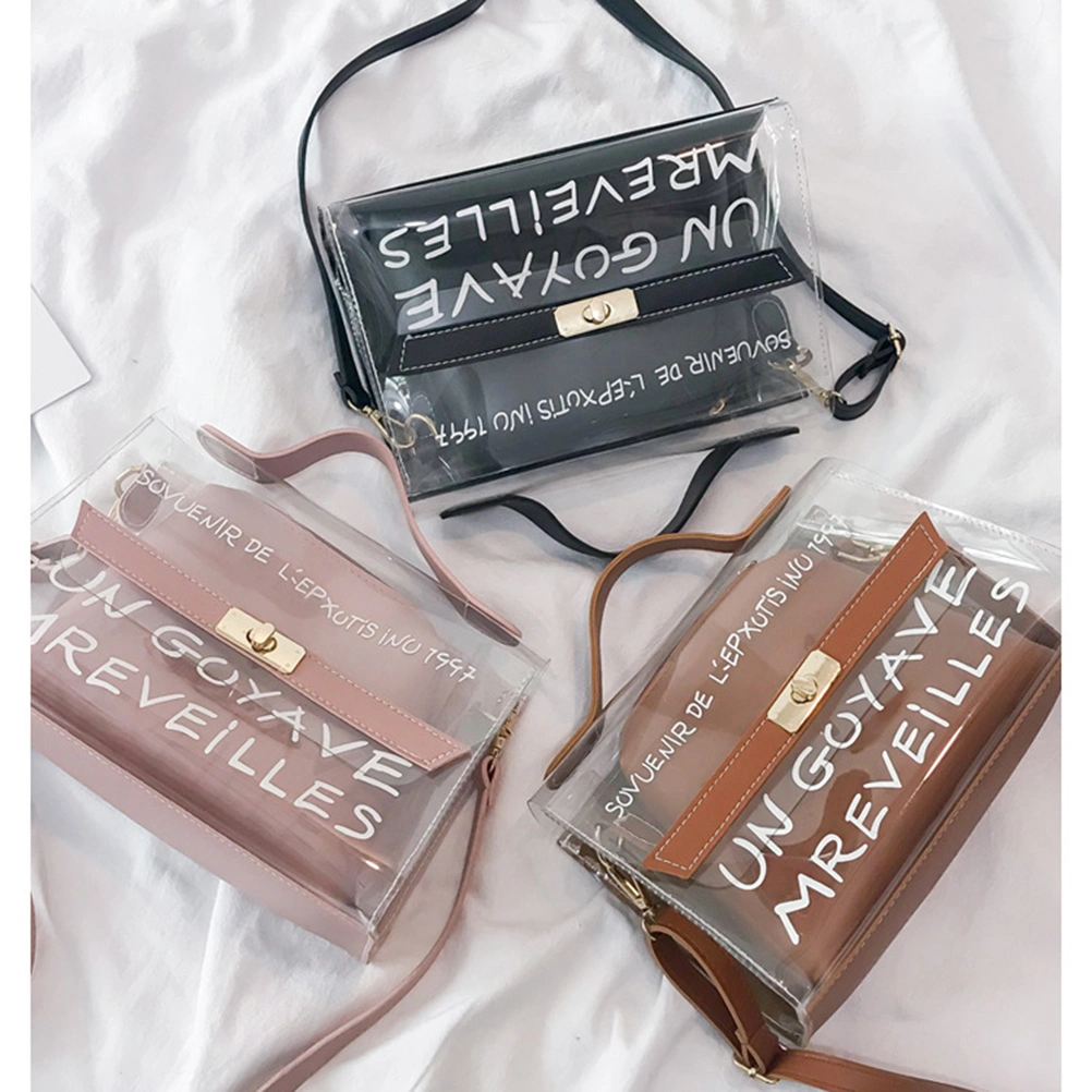 Female Transparent Bag Inner Pocket Fashion Wild Girl Diagonal Crossbody Bag Shoulder Bag for Women Girls Ladies (Black)