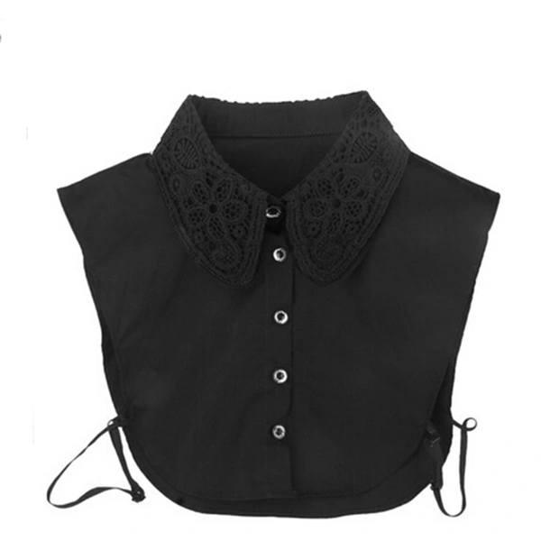 Women's Floral Neckline Detachable Collar Half Shirt Blouse 5-Button