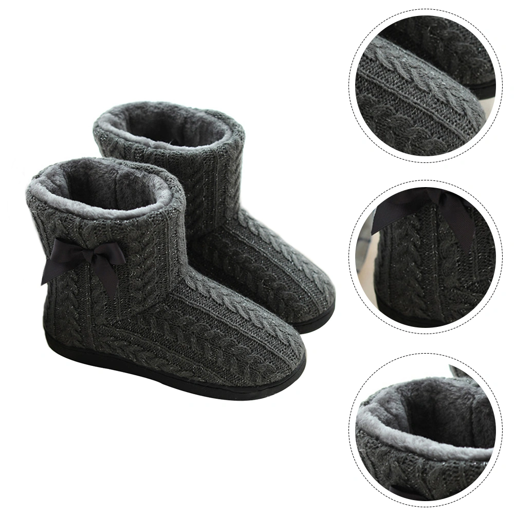 1 Pair Winter Warm Boots Dark Grey Flat Bottom Boots Thick Sole Boots for Female
