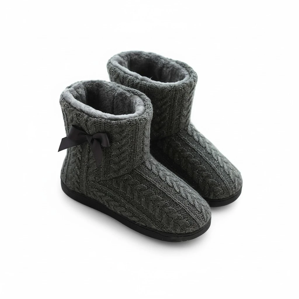 1 Pair Winter Warm Boots Dark Grey Flat Bottom Boots Thick Sole Boots for Female