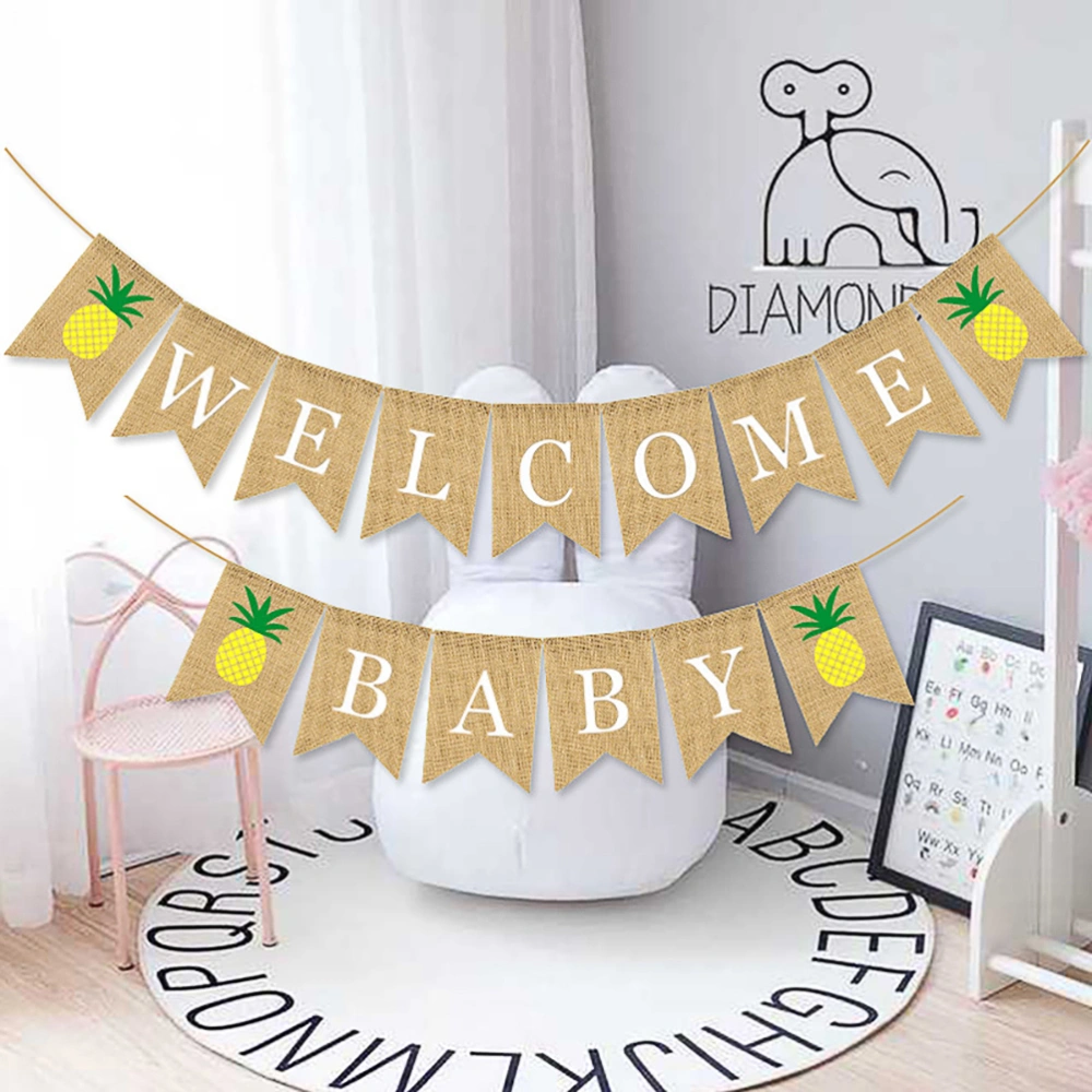 1 Set Baby Birthday Party Cartoon Linen Swallowtail Banner Hanging Ornament