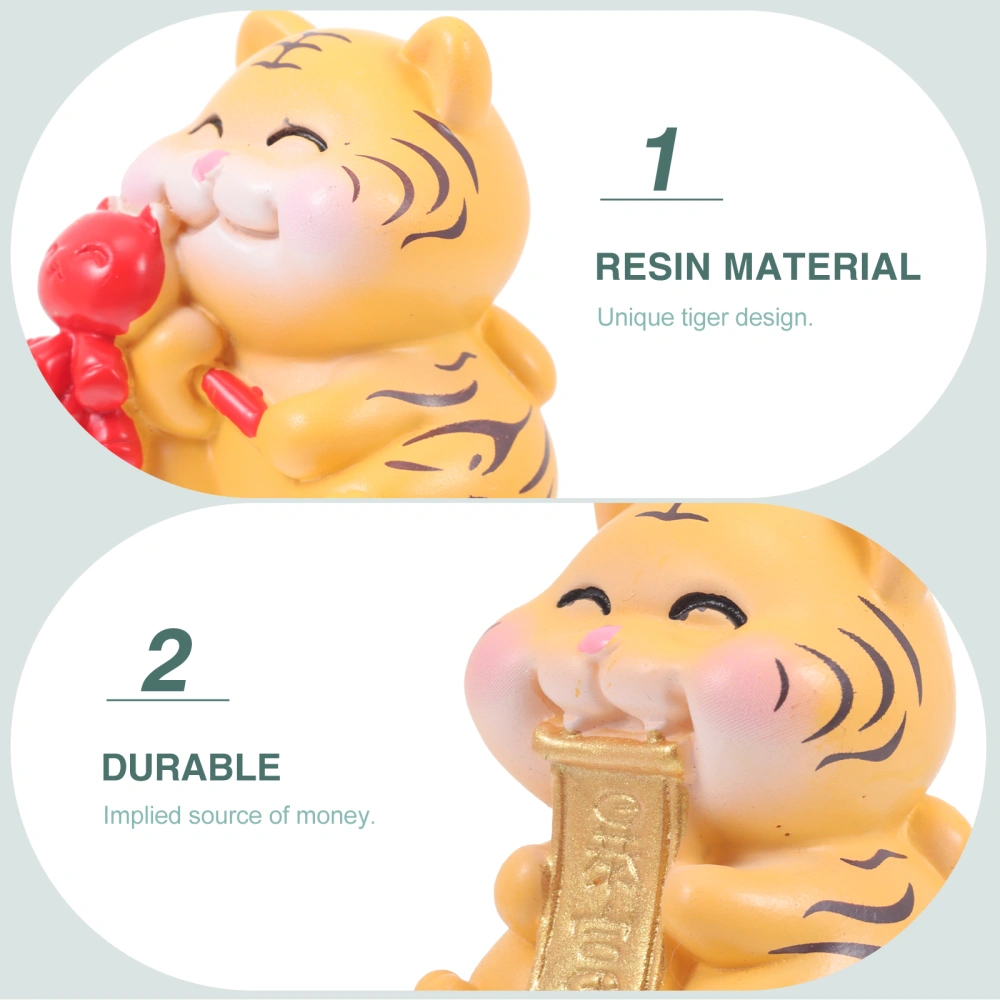 7pcs Micro Cartoon Tiger Decors Resin Firecracker Adorns New Year Tiger Adorns