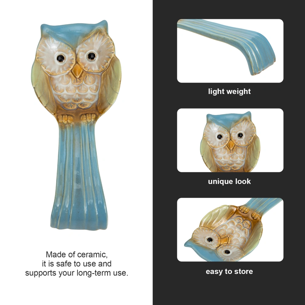 Ceramic Spoon Rest Practical Kitchen Utensil Holder Owl Design Shovel Storage Rack