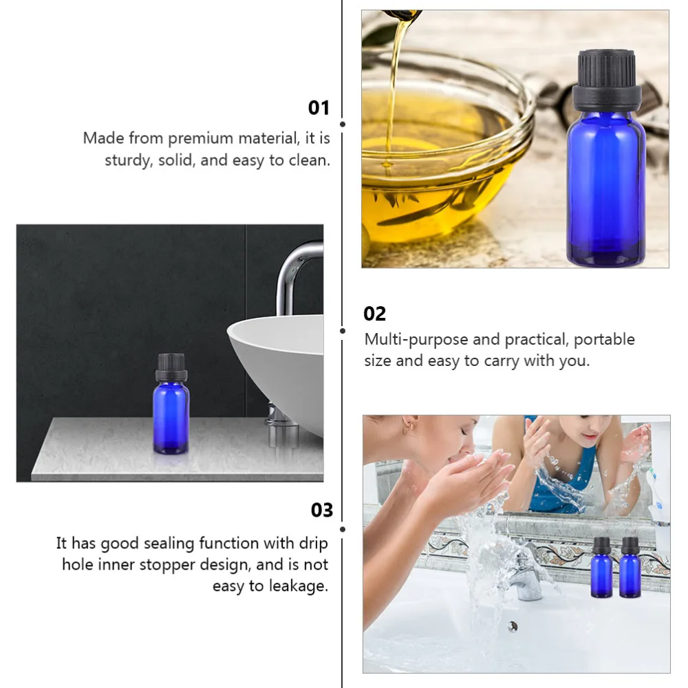 12PCS 15ml Blue Empty Essential Oil Bottle Simple Large Lid Drop Hole Sub Bottle