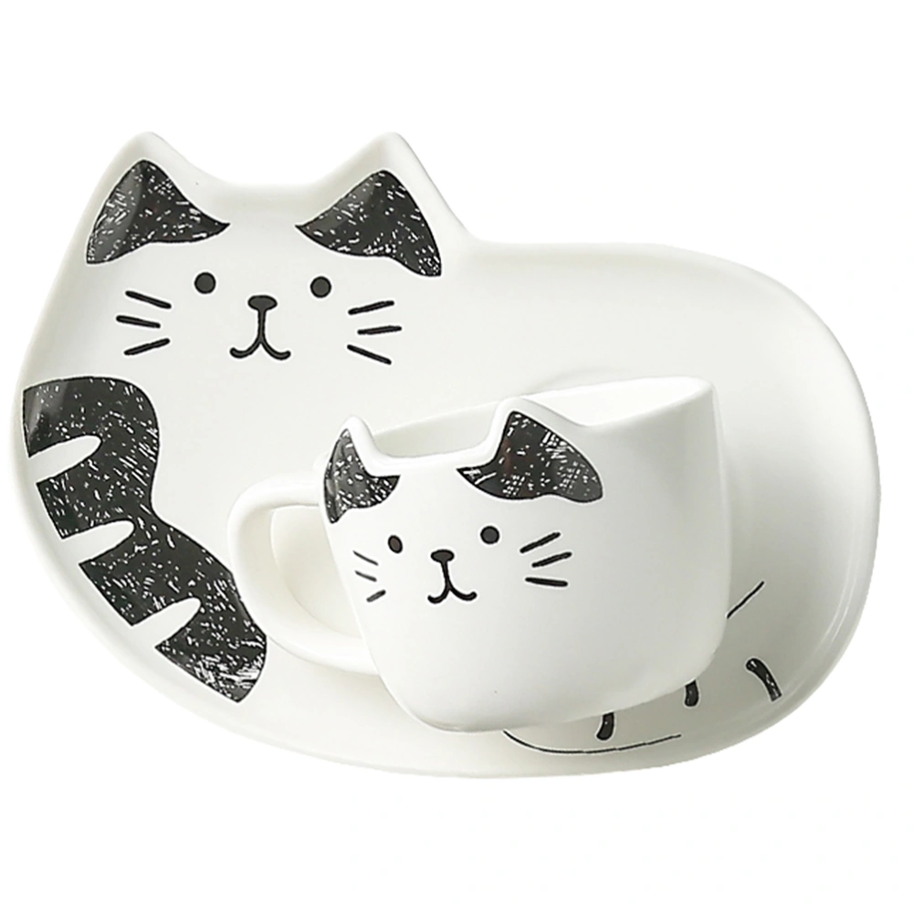 1 Set Ceramic Mug Cup Adorable Cat Design Water Cup Saucer for Home Office