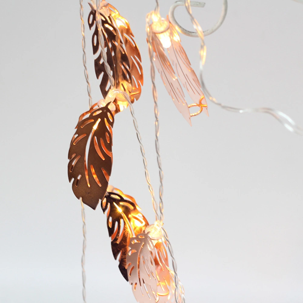 LED Rose Gold Feather String Lights Wrought Iron Leaves Light Decoration for Wedding Party Bedroom Birthday (Warm White, 2.5m)