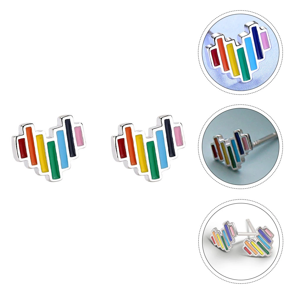1 Pair Halloween Ear Stud Vintage Rainbow Heart Shaped Earrings Fashion Ear Ring