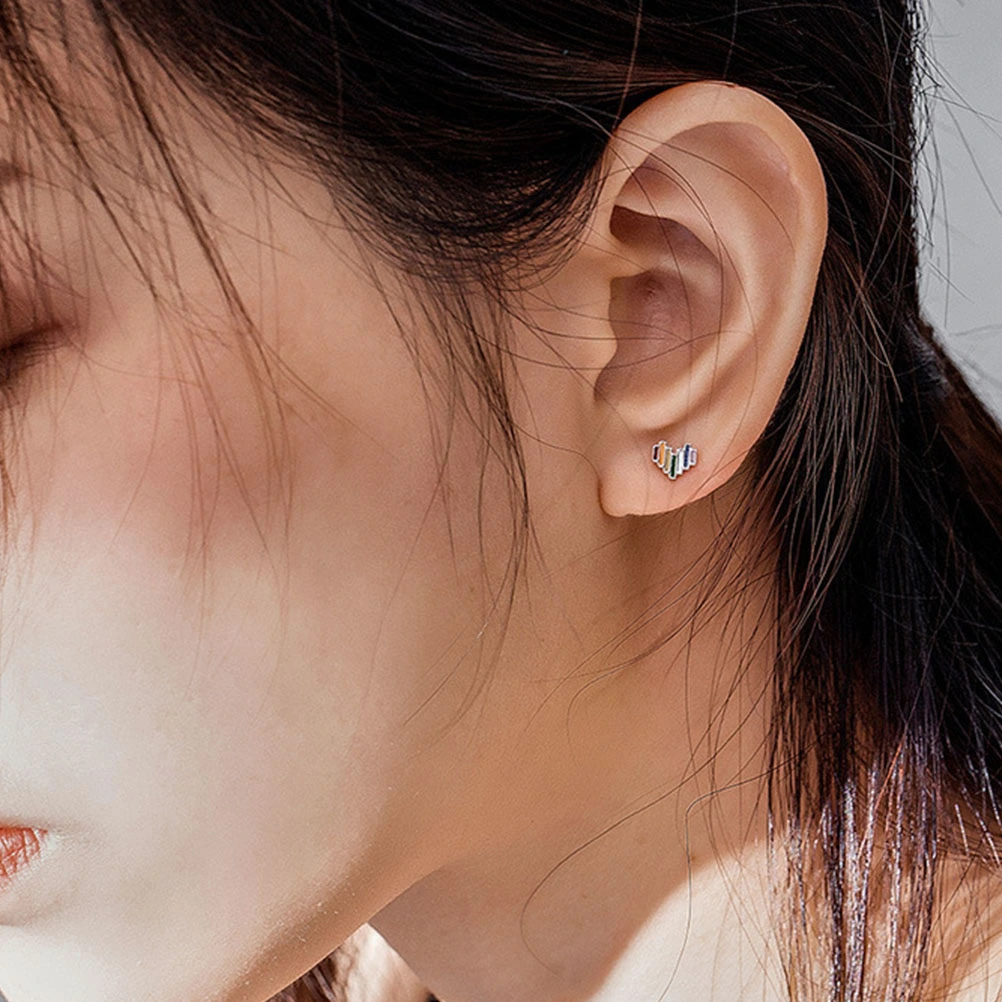 1 Pair Halloween Ear Stud Vintage Rainbow Heart Shaped Earrings Fashion Ear Ring