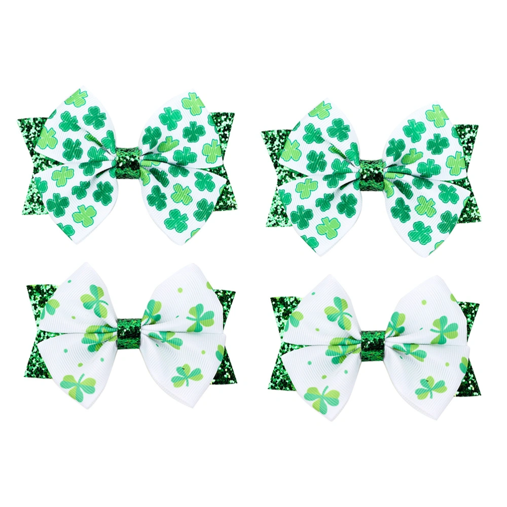 4pcs Bowknot Hairpins Clover Hair Bowknot Lovely St. Patrick's Day Hair Decor