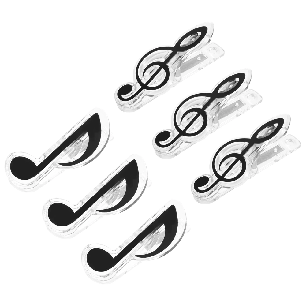 6pcs Score Clips Music Note Clips Music Book Clips Creative Sheet Clips (Black)