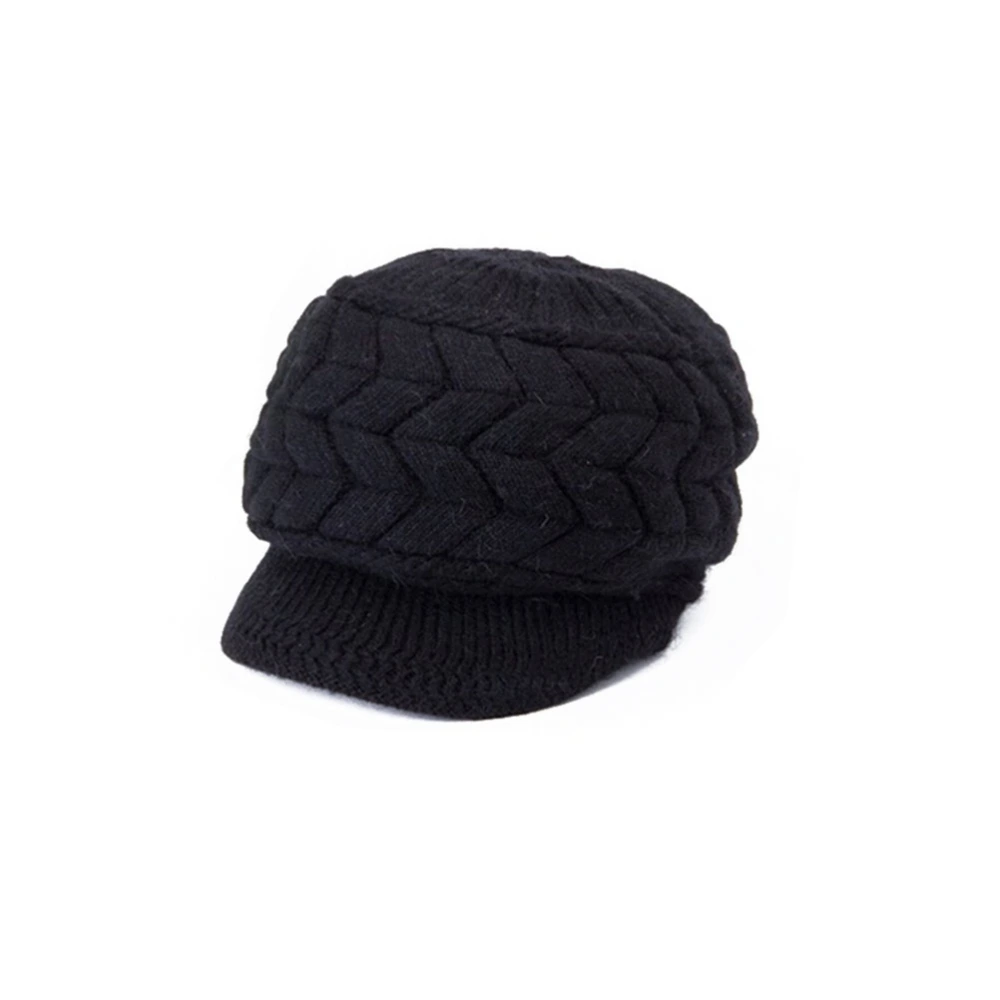 Women Winter Warm Knit Hat Wool Snow Ski With Visor (Black)