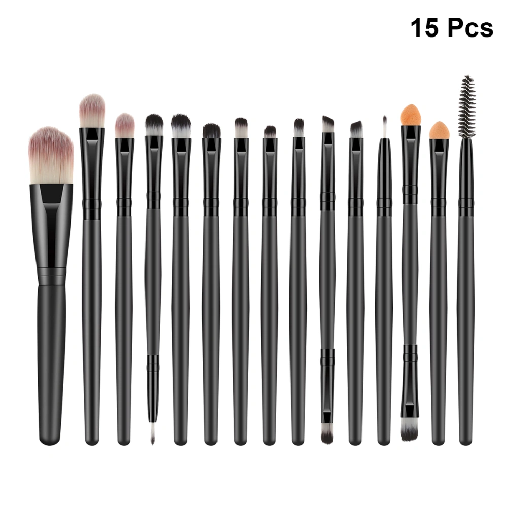 15pcs Makeup Brushes Kit Wooden Handle Pink White Nylon Bristles Cosmetics Powder Blush Brush (TM-184) (Black Handle)