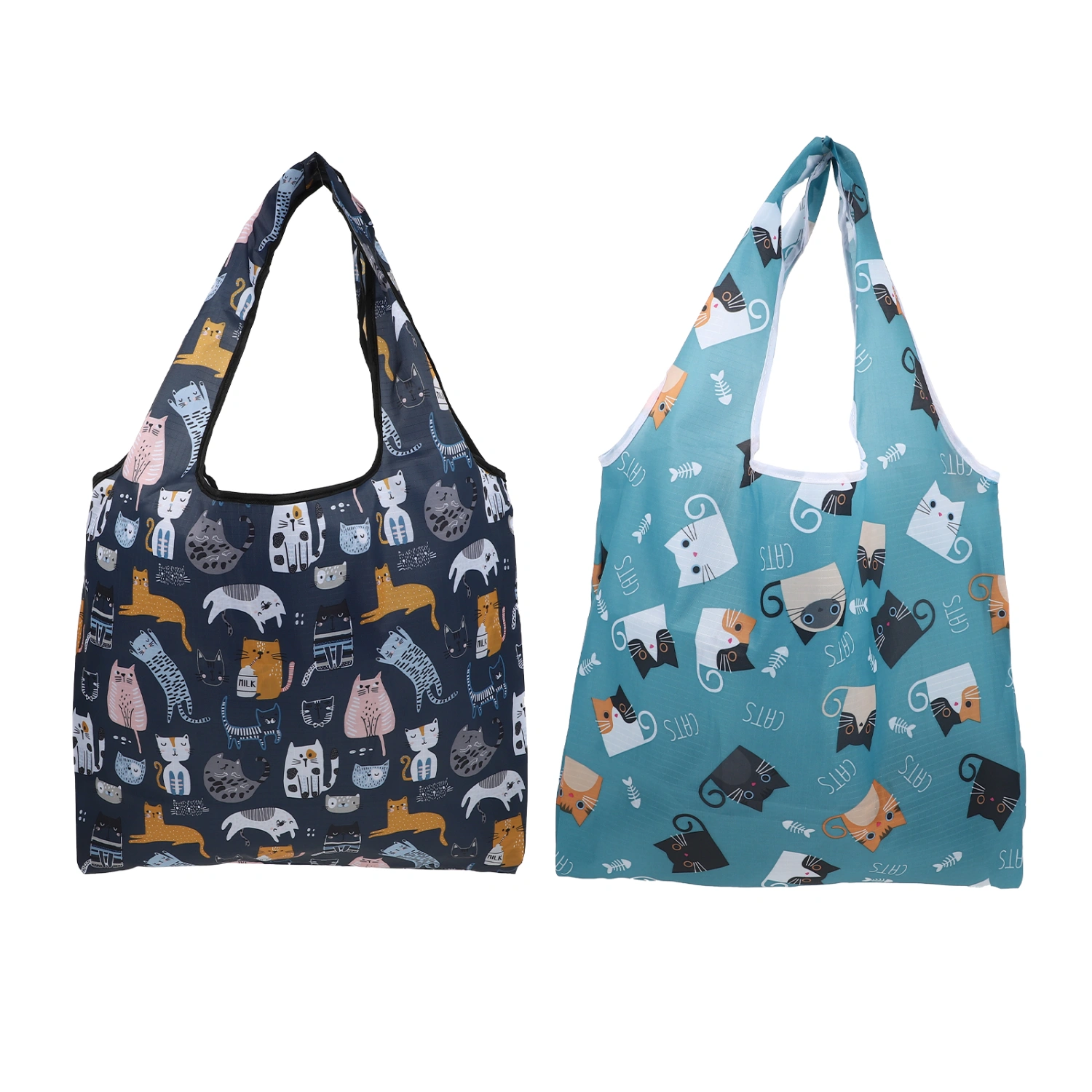 2pcs Folding Storage Handheld Bag Lovely Cats Shopping Bag Environmental Handbag