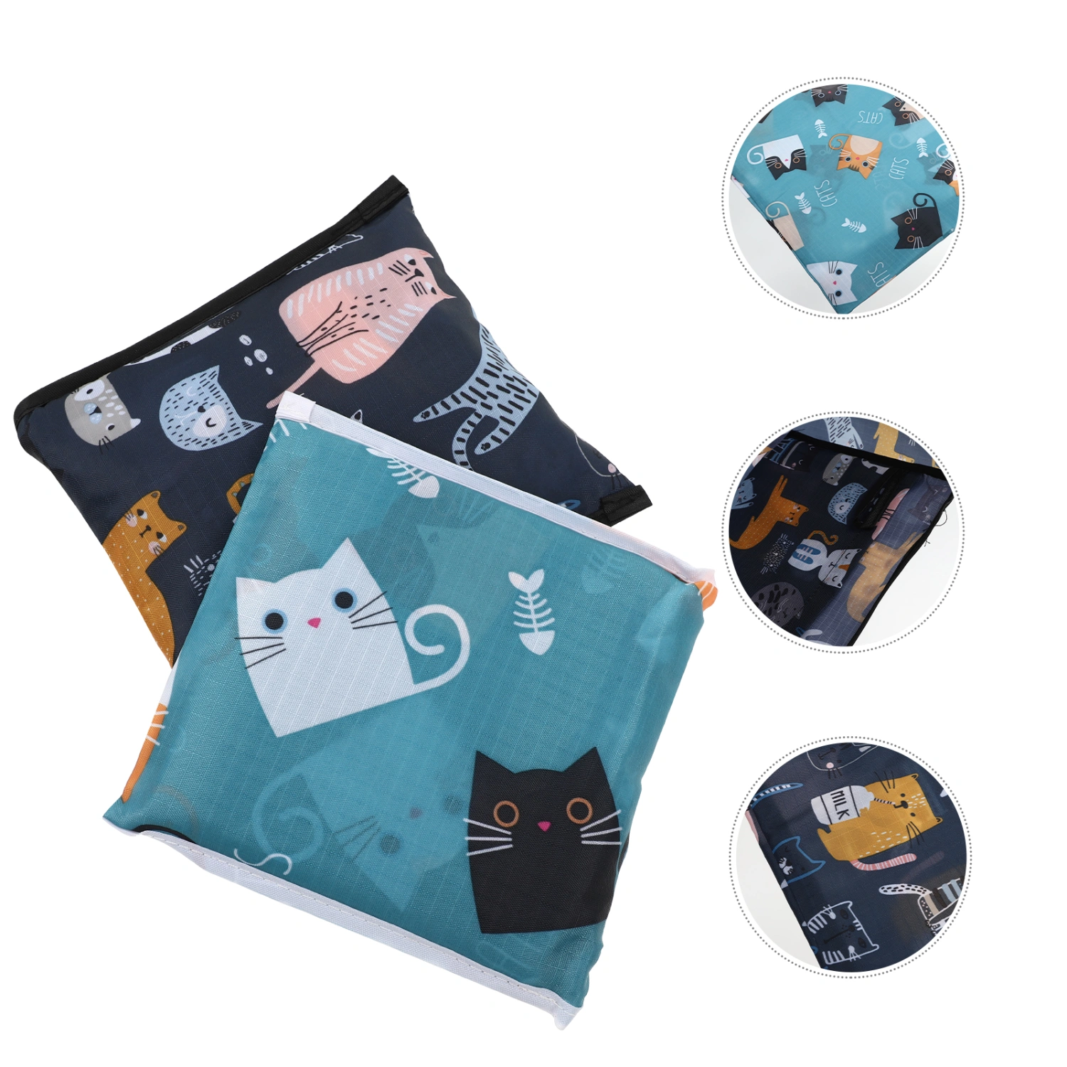 2pcs Folding Storage Handheld Bag Lovely Cats Shopping Bag Environmental Handbag