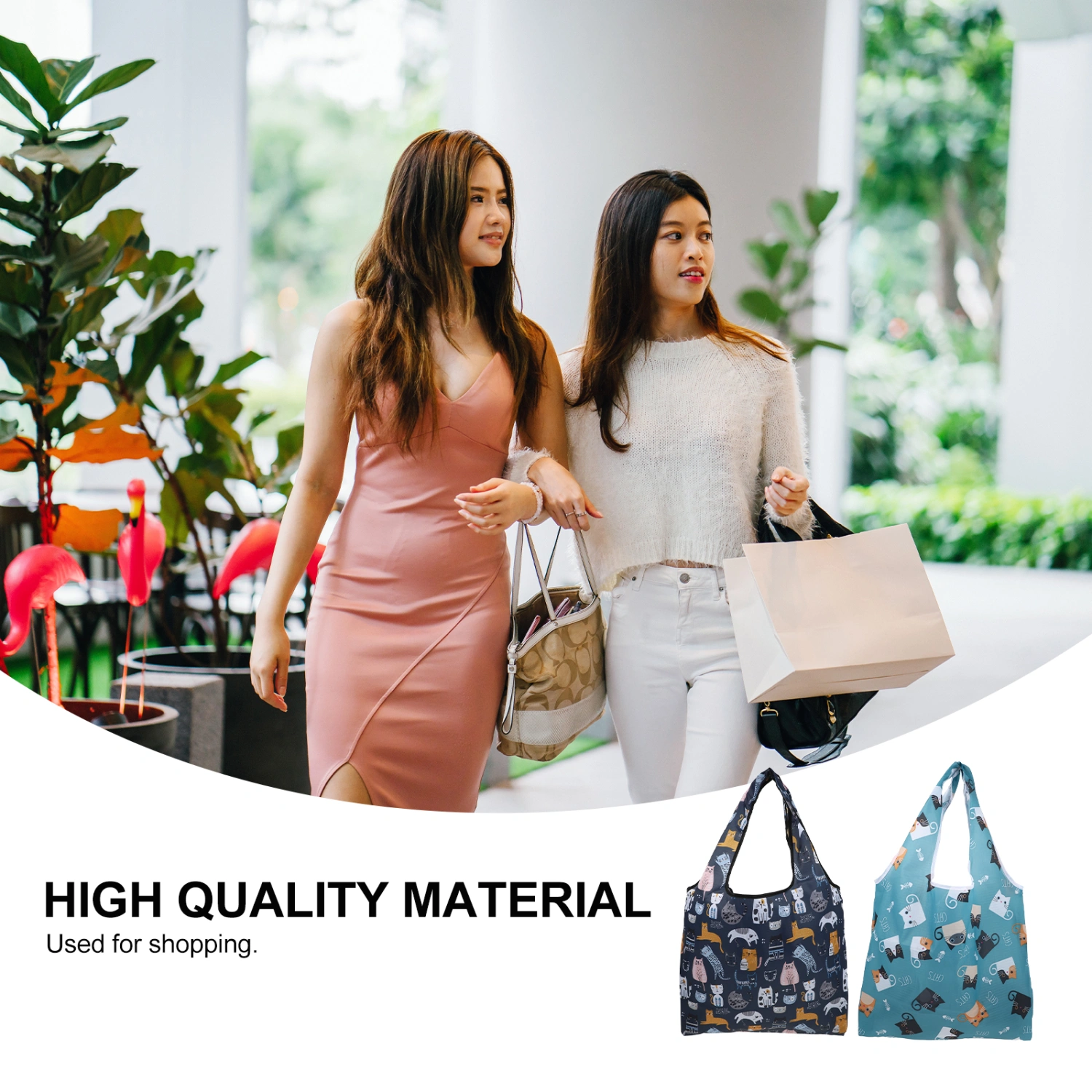 2pcs Folding Storage Handheld Bag Lovely Cats Shopping Bag Environmental Handbag