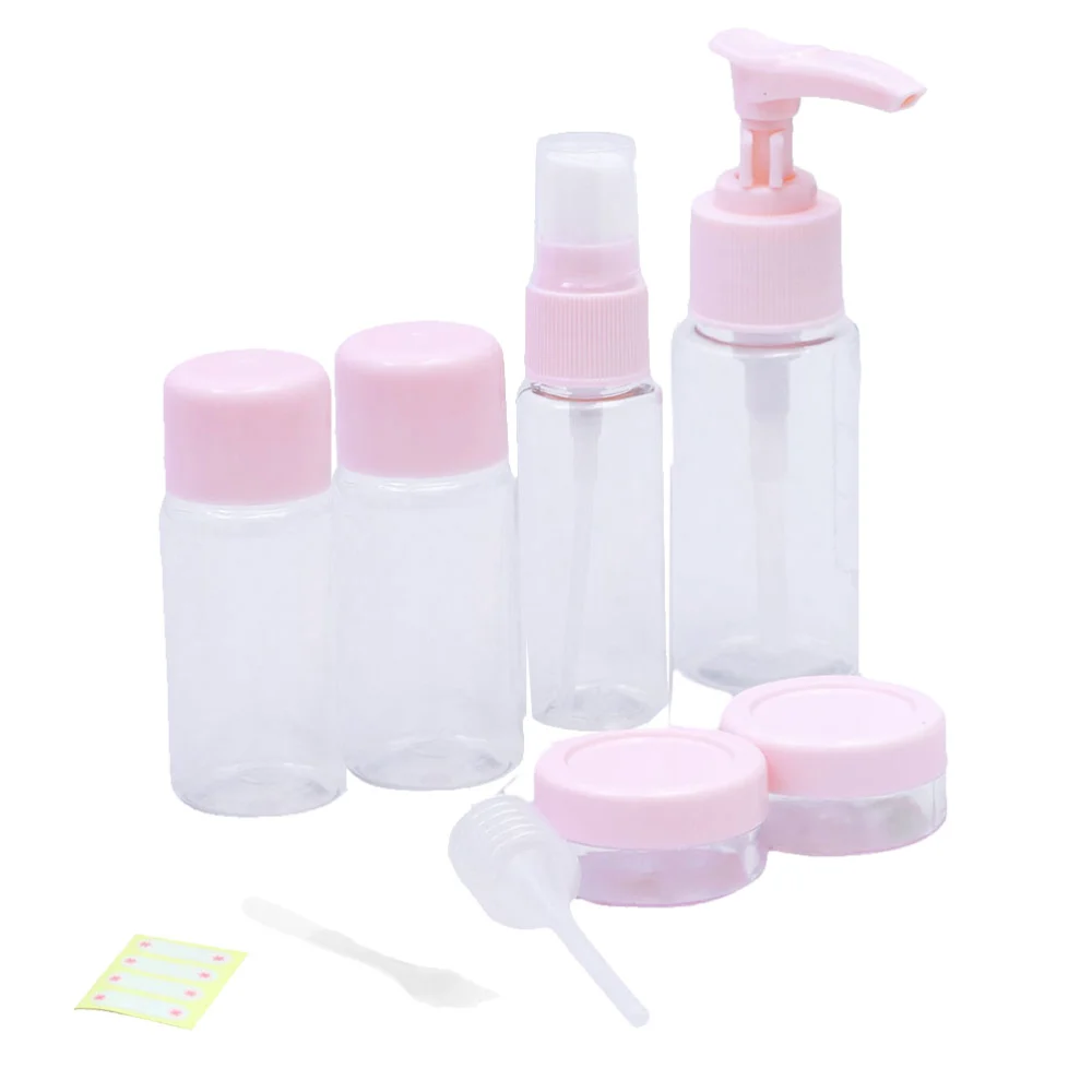 1 Set/10 Pcs Dispense Spray Bottle Plastic Small Container Cream Lotion Liquid Water Holder Empty Bottle with Waterproof Storage Bag for Home Outdoor (Pink)