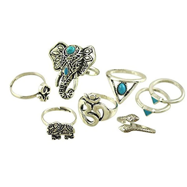 8pcs Women's Bohemian Midi Ring Above The Knuckle Rings (Silver)