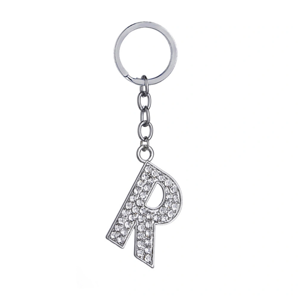 Simple Stylish Letter Key Chain Metal Rhinestones Key Ring Alphabet Keychain Bag Pendant Charm Birthday Gift (Letter R)