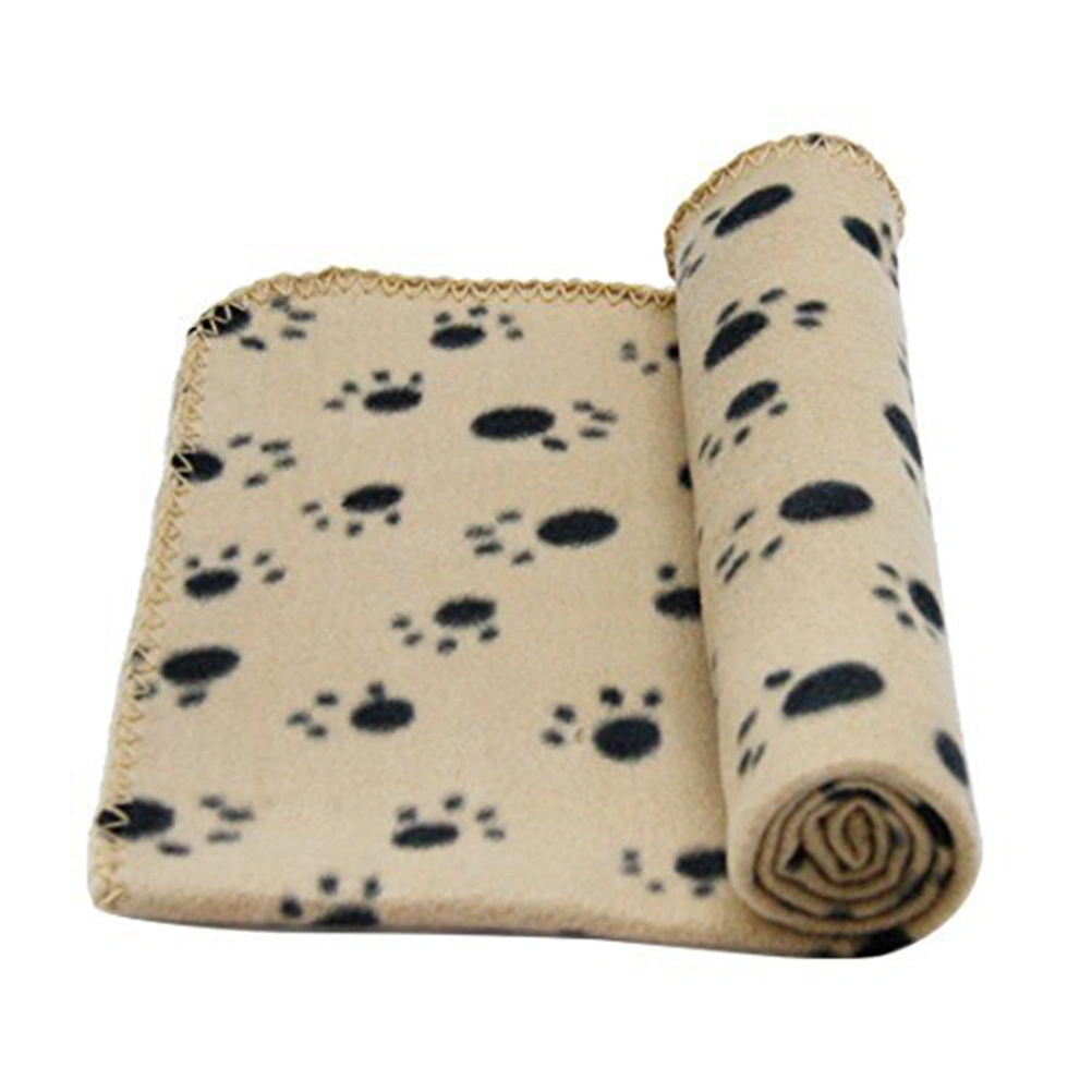 Pet Dog Cat Paw Fleece Throw Blanket (Beige)