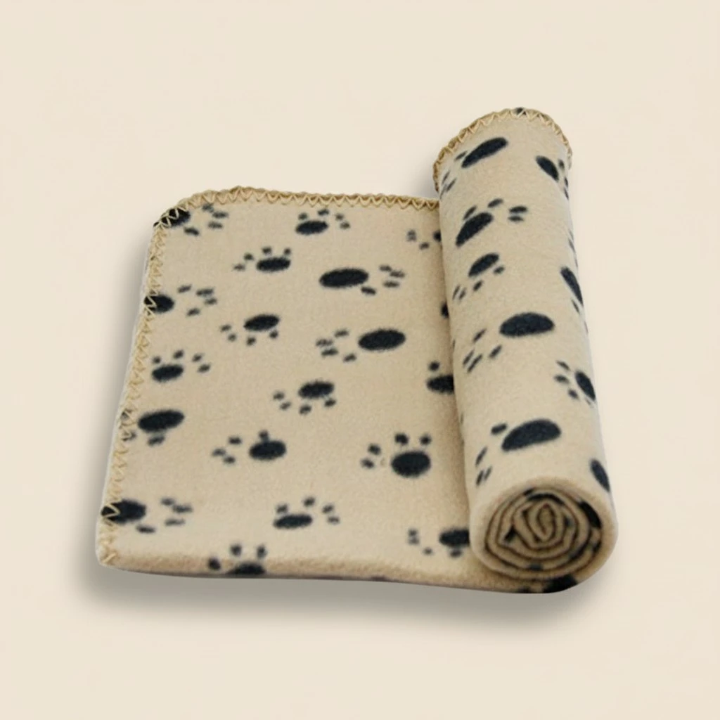 Pet Dog Cat Paw Fleece Throw Blanket (Beige)