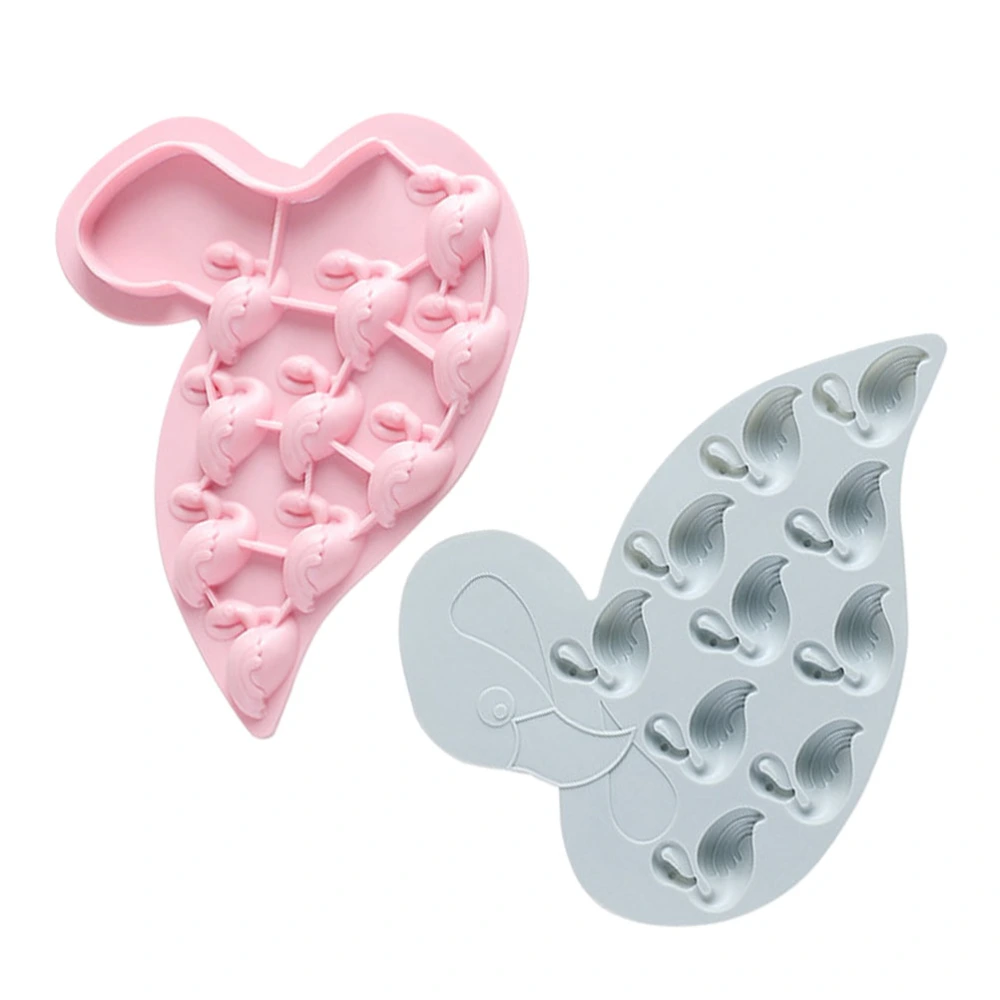 2PCS Flamingo Shape Ice Cube Mold Creative Silicone Mold Portable Ice Cube Tray Mini Small Ice Mold for Home Fridge (Blue, Pink)