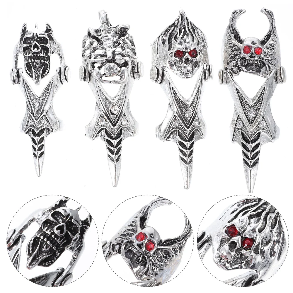 4Pcs Halloween Decorative Finger Rings Cool Fashion Rings Ornaments for Cosplay