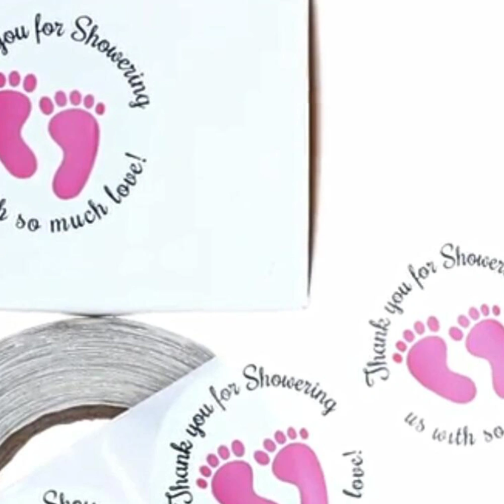 1PC Label Stickers Footprint Stickers Self-Adhesive Pastes for Baby Shower Party Decoration (Pink)