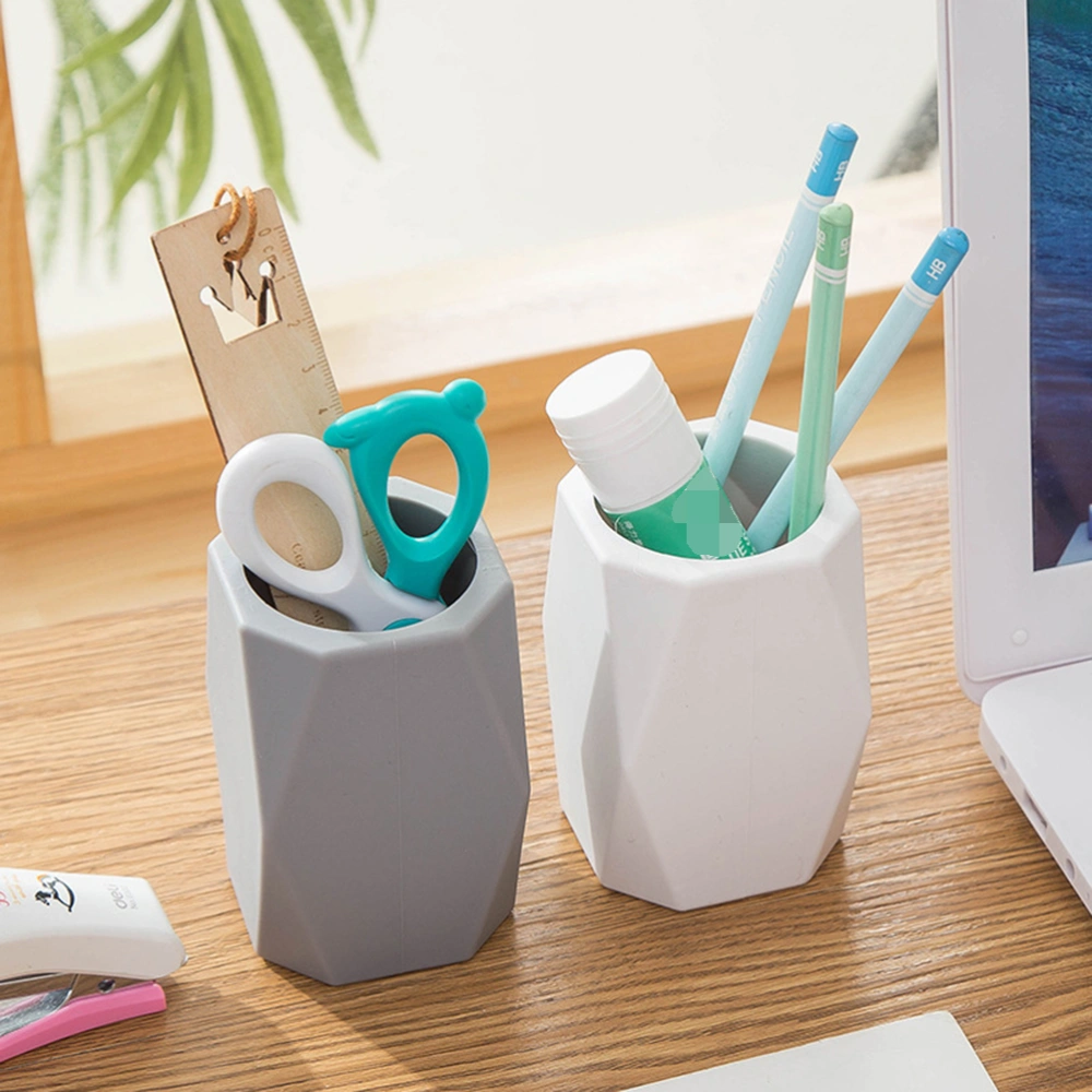 1 Pc Geometry Shape Pen Holder Silicone Pencil Container Multiple-use Desktop Stationery Organizer for School Office (Grey)