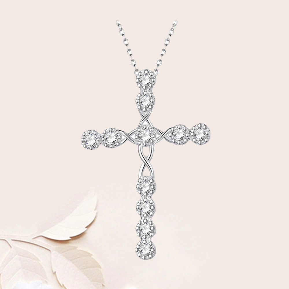 Creative Fashion Pendant Necklace Electroplated Cross Zircon Crystal Pendant Fine Jewelry for Men Women Mother Lover Families Birthday Anniversary Ceremonies Festival Gift(Silver)