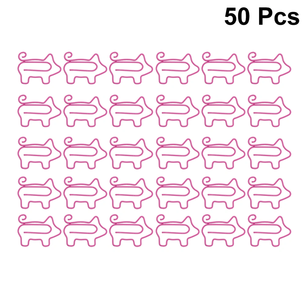 50Pcs StylishPig Shaped Paper Clip Metal Paper Files Holder Creative Office and School Supply(Pink)