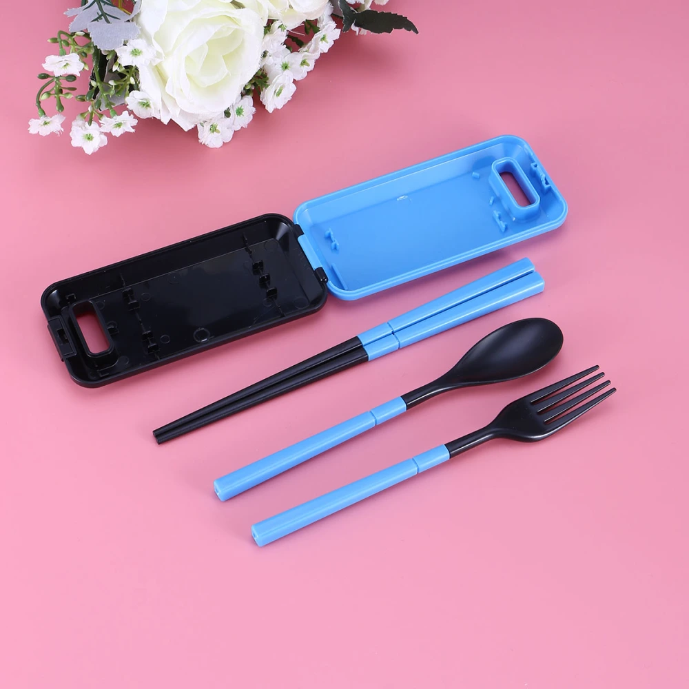 3PCS/Set Portable Cutlery Set Creative Travel Folding Combination Spoon Chopsticks Fork Set(Blue)