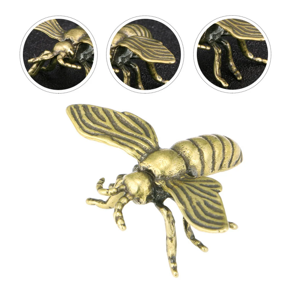 Mini Honeybee Adornment Brass Insect Statue Mini Animal Figurine (Golden)