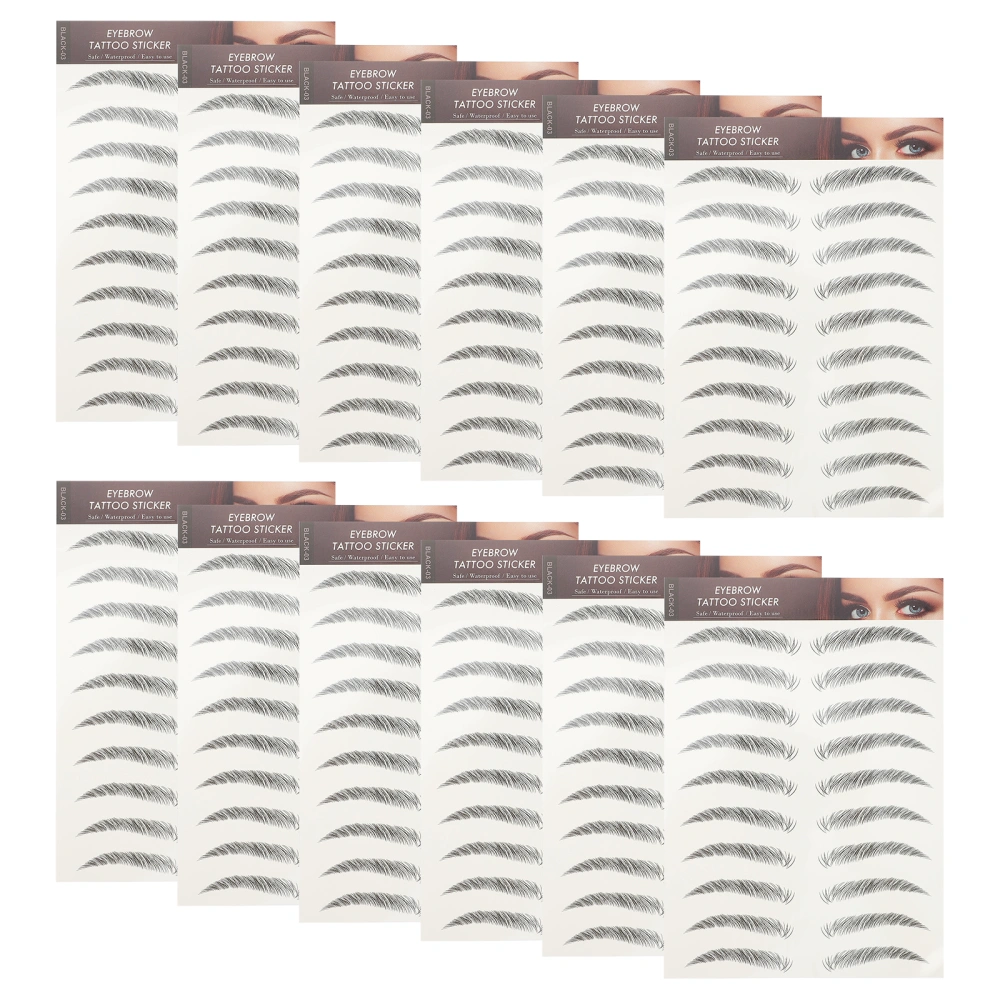 12pcs Natural Eyebrow Stickers Long Lasting Natural Fake Eyebrow Paste