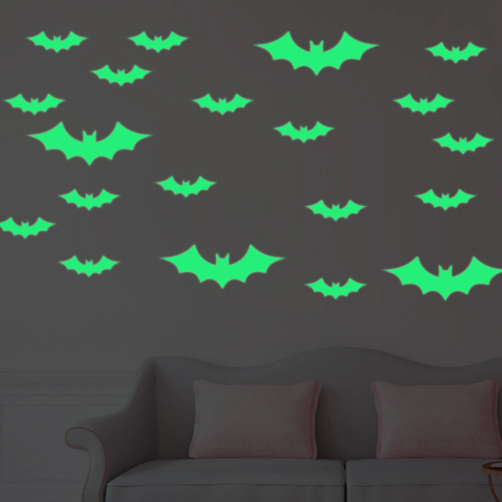 2PCS Luminous Stickers Bat Ghost Waterproof Wall Stickers Fluorescent Stickers Bedroom Halloween Decoration